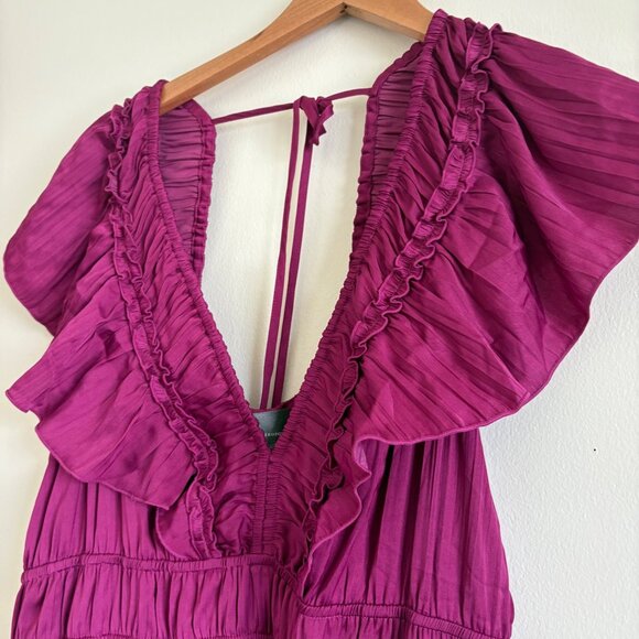 Anthropologie En Saison Flutter Puff Sleeve Maxi Dress Raspberry NWT Size XL - Picture 5 of 11